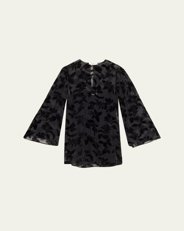 Floral Dévoré Velvet Puff-Sleeve Mini Dress
